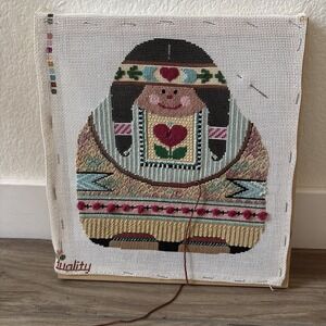 Native American Girl Needlepoint Duality In Frame Partially Completed